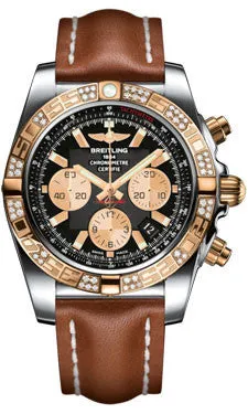 Breitling - Chronomat 44 Steel and Rose Gold 60 Diamond Bezel - Leather Strap