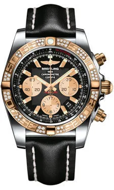 Breitling - Chronomat 44 Steel and Rose Gold 60 Diamond Bezel - Leather Strap