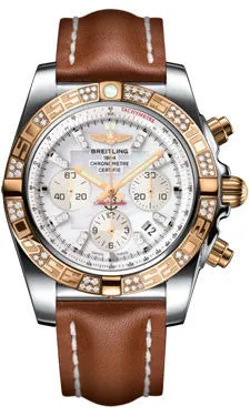 Breitling - Chronomat 44 Steel and Rose Gold 60 Diamond Bezel - Leather Strap
