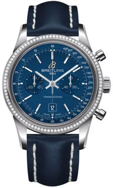Breitling - Transocean Chronograph 38 Steel - Diamond Bezel - Leather Strap