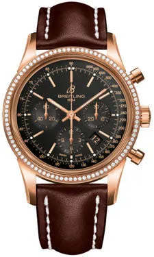 Breitling - Transocean Chronograph Red Gold - Diamond Bezel - Leather Strap