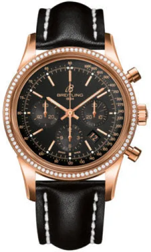 Breitling - Transocean Chronograph Red Gold - Diamond Bezel - Leather Strap