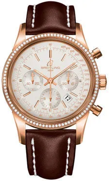 Breitling - Transocean Chronograph Red Gold - Diamond Bezel - Leather Strap