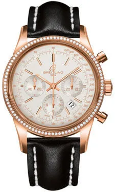 Breitling - Transocean Chronograph Red Gold - Diamond Bezel - Leather Strap