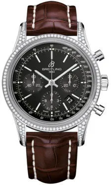 Breitling - Transocean Chronograph Steel - Diamond Case - Croco Strap