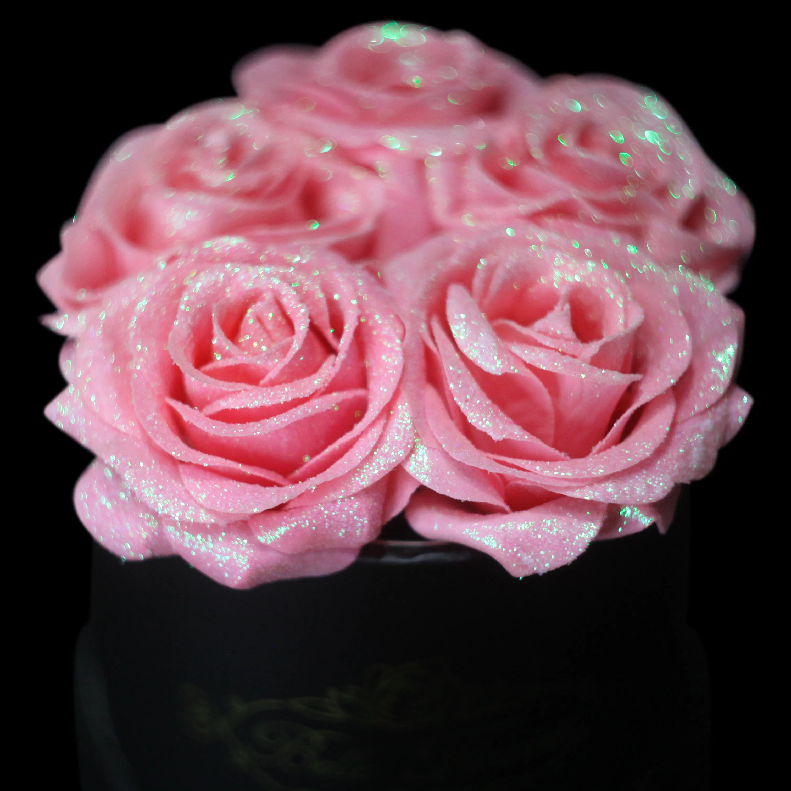 Bright Pink Glitter Roses - Black Box (5 Roses)