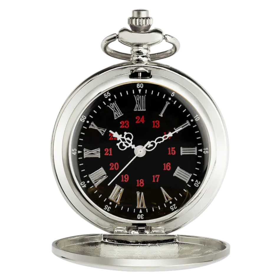 Bright Silver Roman Quartz Pocket Watch