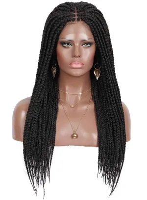 Brinbea 24" Fully Handmade 4x4” Swiss Lace Front Unknotted Box Braided Wigs for Black Women Japan-made Synthetic Twist Braids Wigs with Baby Hair Lightweight Cornrow Braids Wig