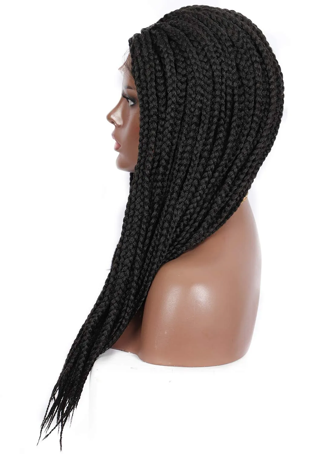 Brinbea 24" Fully Handmade 4x4” Swiss Lace Front Unknotted Box Braided Wigs for Black Women Japan-made Synthetic Twist Braids Wigs with Baby Hair Lightweight Cornrow Braids Wig