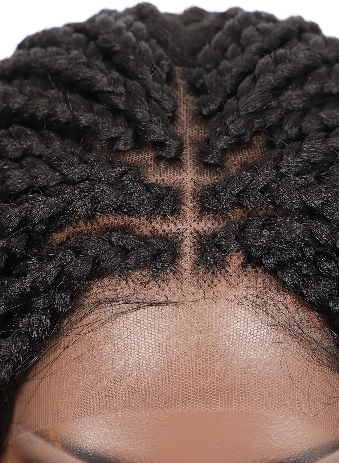 Brinbea 24" Fully Handmade 4x4” Swiss Lace Front Unknotted Box Braided Wigs for Black Women Japan-made Synthetic Twist Braids Wigs with Baby Hair Lightweight Cornrow Braids Wig