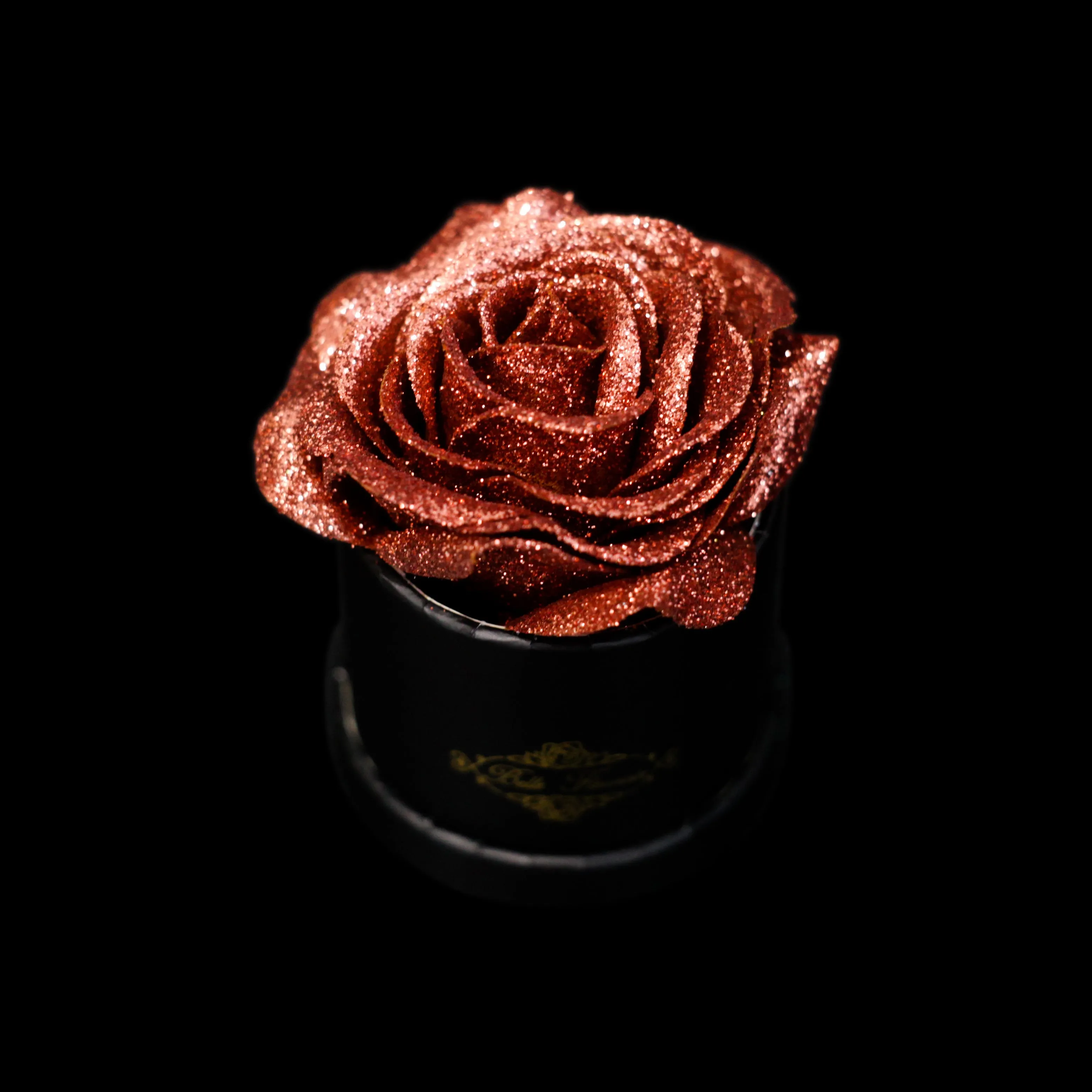 Bronze Glitter Roses - Black Micro Box (1 Rose)