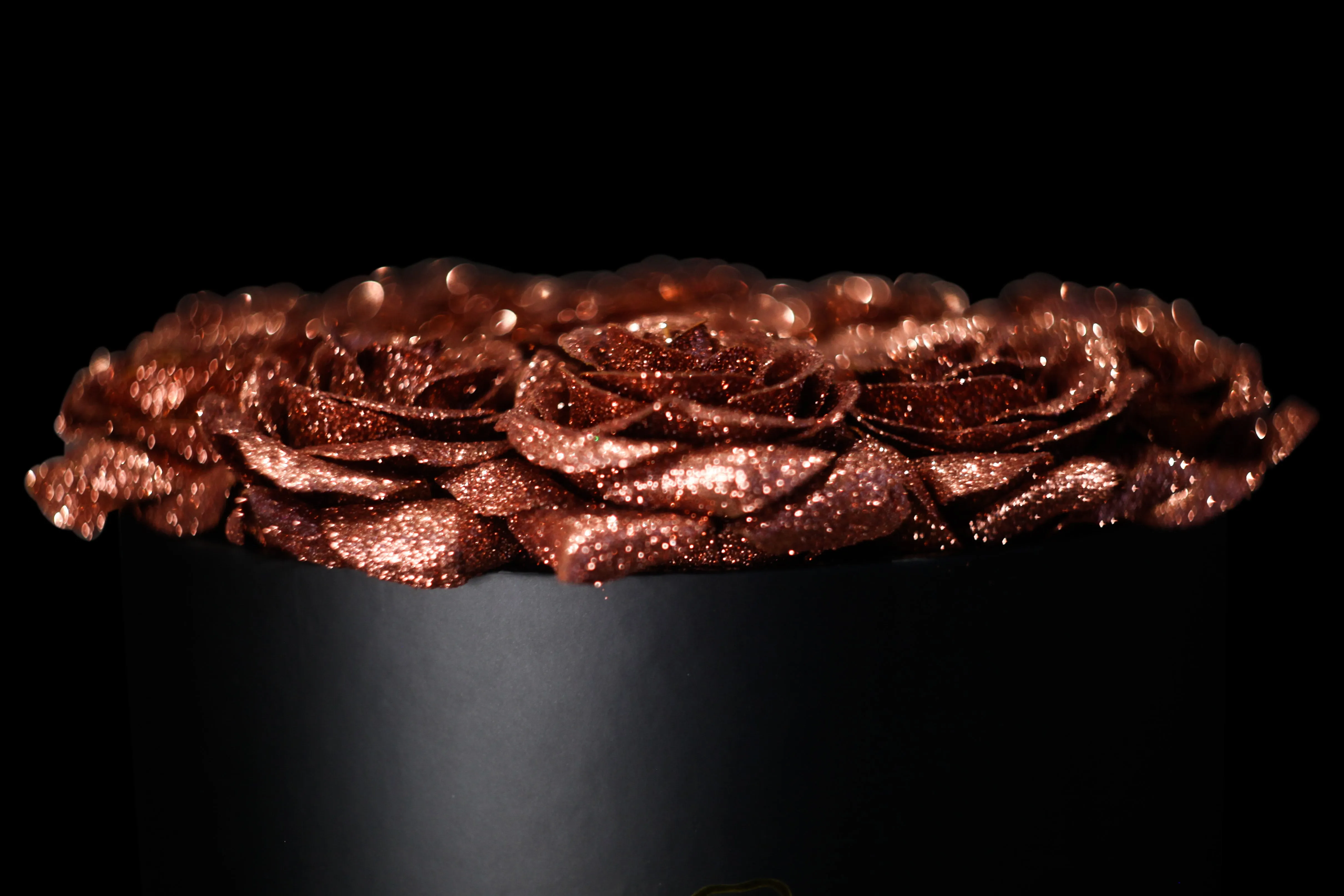 Bronze Rose Gold Glitter Roses - Black Box