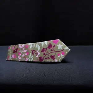 Brown & Pink Floral Tie With Pocket Square