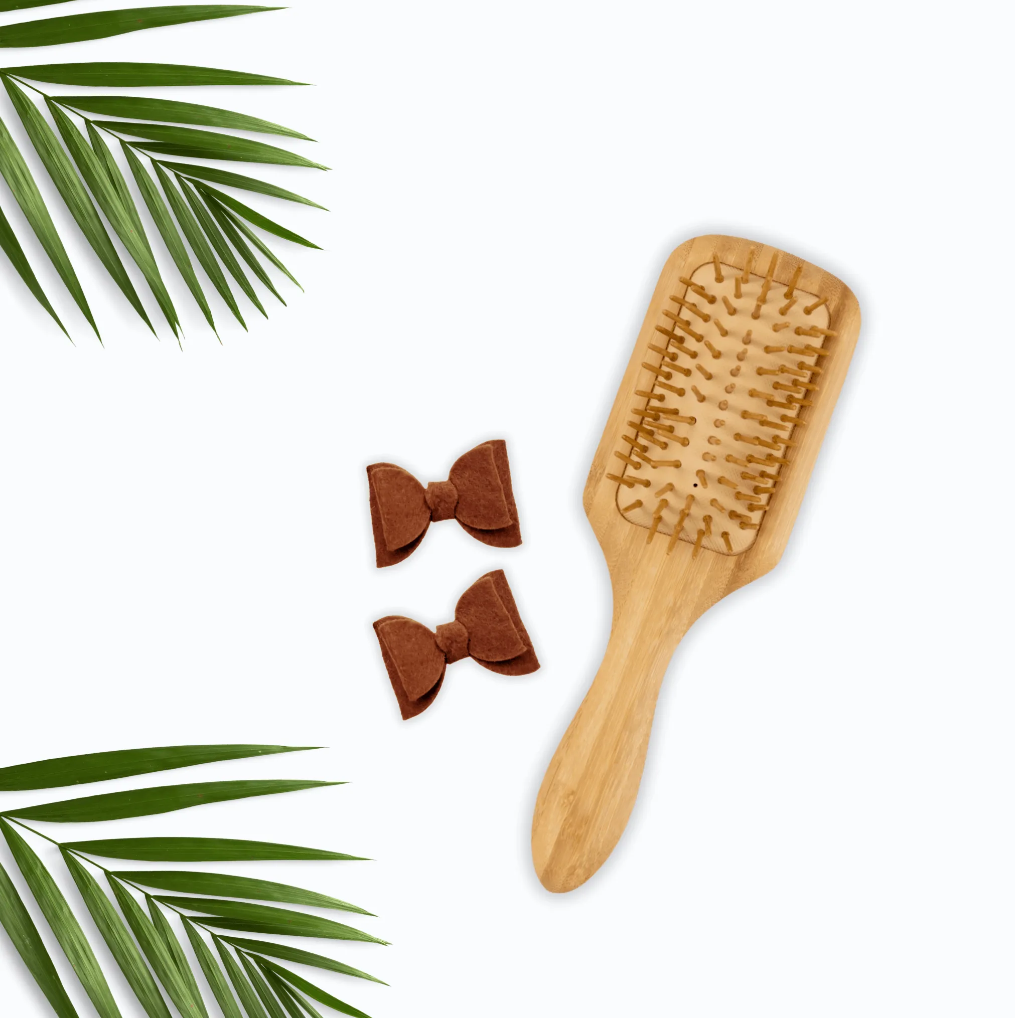 Brown Felt Piggy Hair Bow Clips