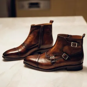 Brown Leather Armacao Triple Monk Strap Boots - Boots