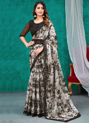 Brown Sequence Embroidery Traditional Silk Saree