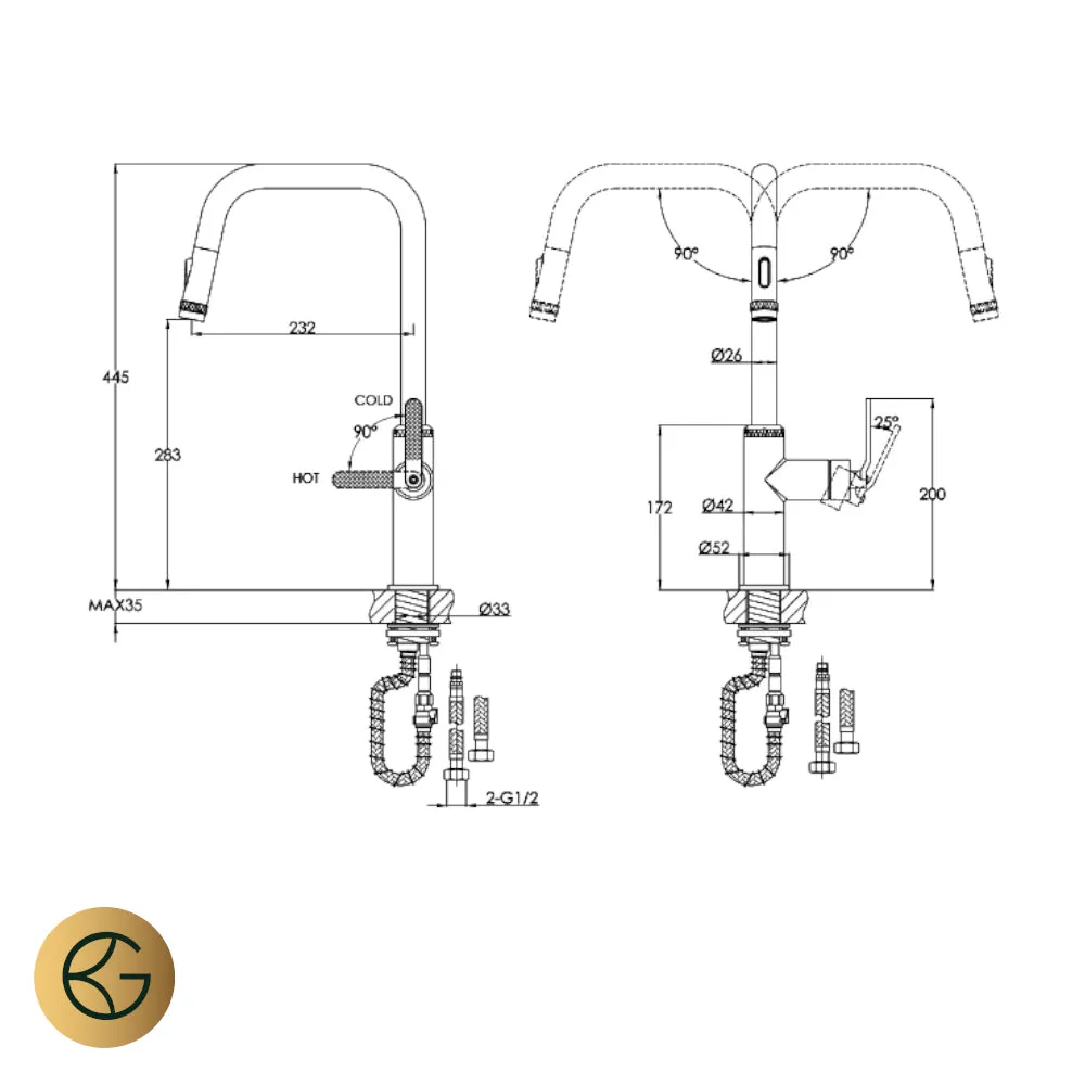 Brushed Bronze Decore Modern Kitchen Tap with Pull Out Spray