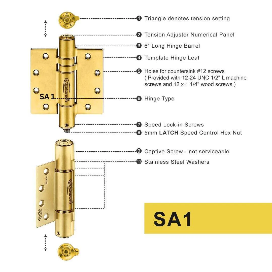 Brushed Gold Door Hinges | Hydraulic Hydric | Stainless Steel | 7ft | K51M-B3-US4 | 3 Pack