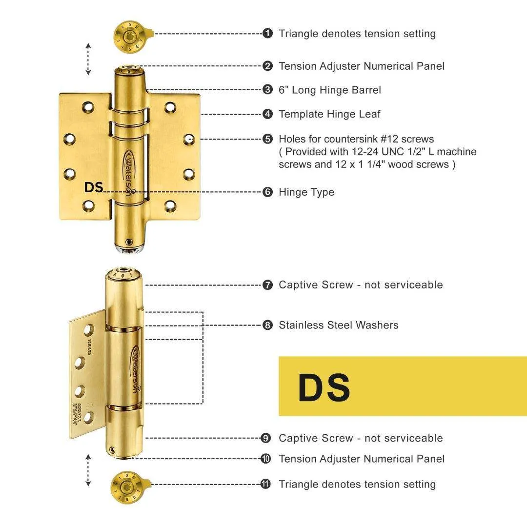 Brushed Gold Door Hinges | Hydraulic Hydric | Stainless Steel | 7ft | K51M-B3-US4 | 3 Pack