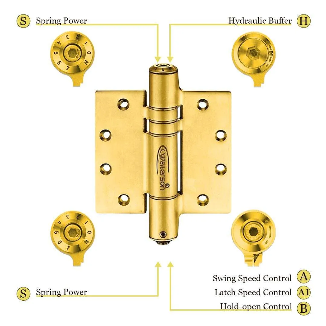 Brushed Gold Door Hinges | Hydraulic Hydric | Stainless Steel | 7ft | K51M-B3-US4 | 3 Pack