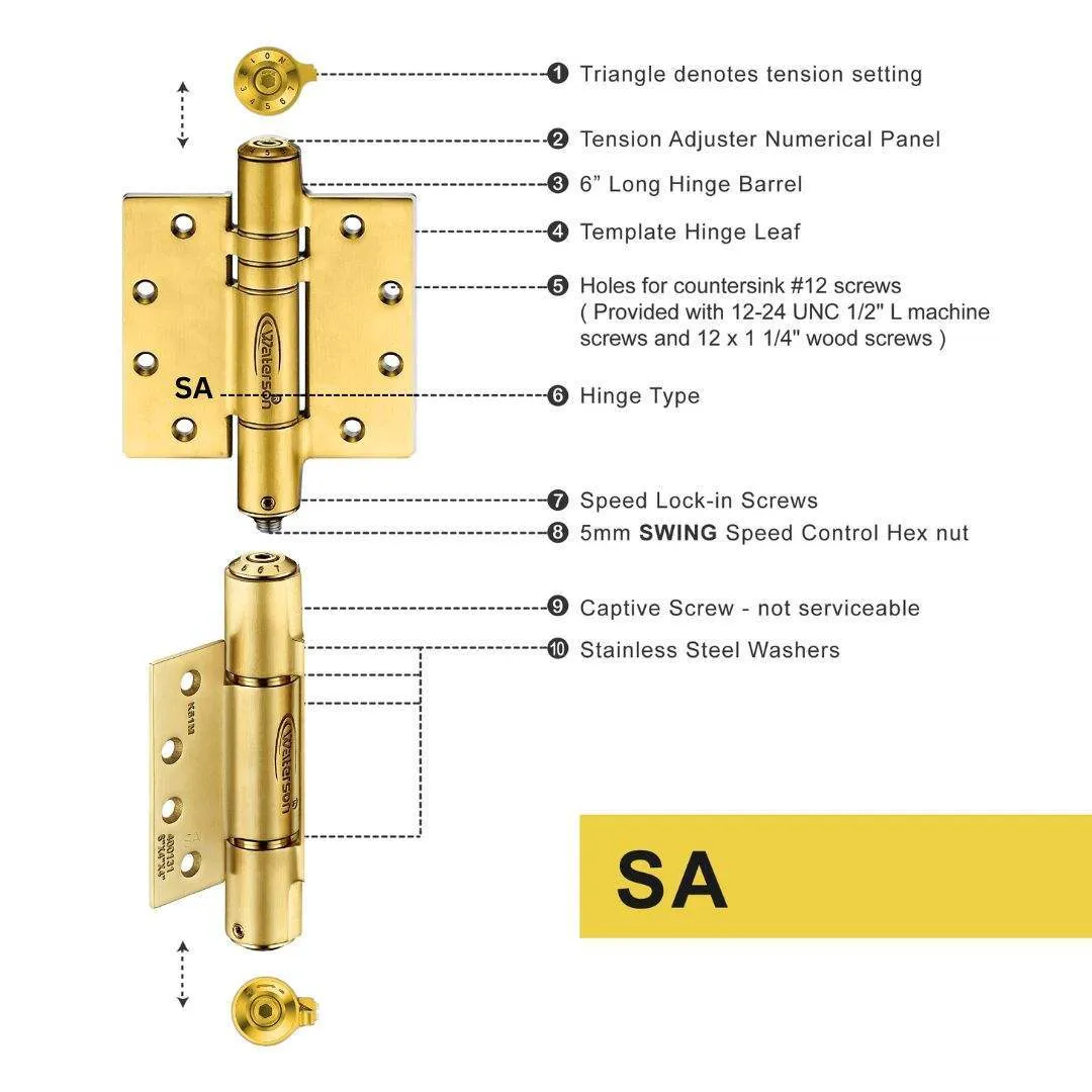 Brushed Gold Door Hinges | Hydraulic Hydric | Stainless Steel | 7ft | K51M-B3-US4 | 3 Pack