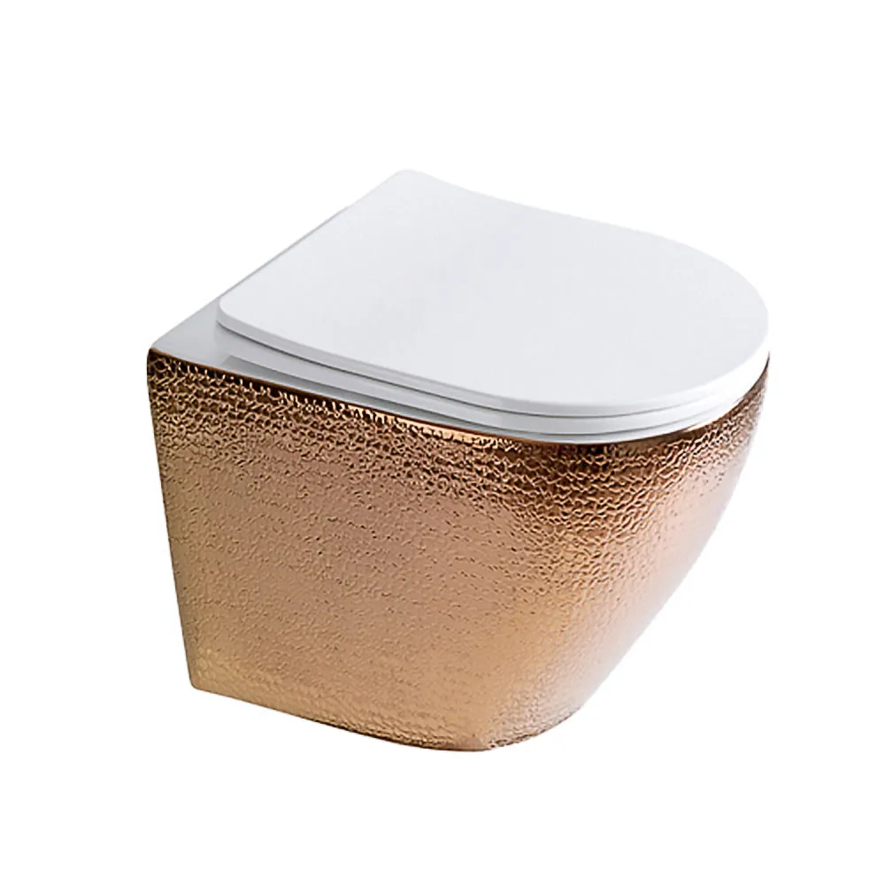 Brushed Rose Gold Wall-Hung Toilet with Soft Close Seat