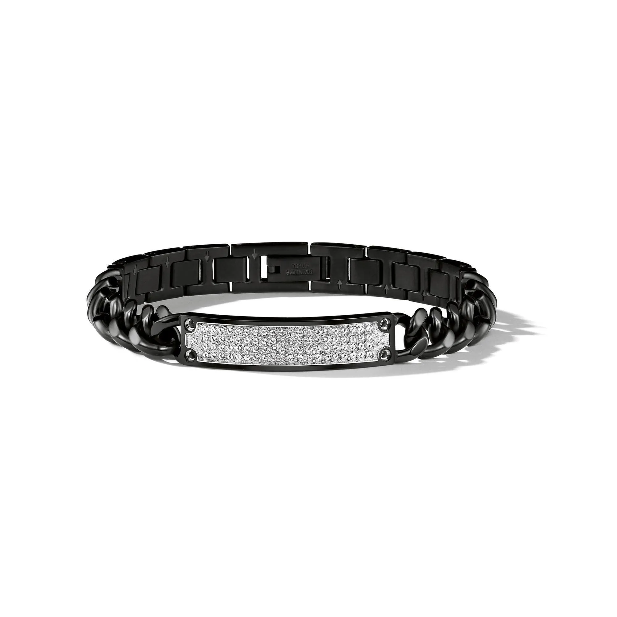 Bulova Men's Crystal Black Stainless Steel Watch and ID Bracelet Set 98K109