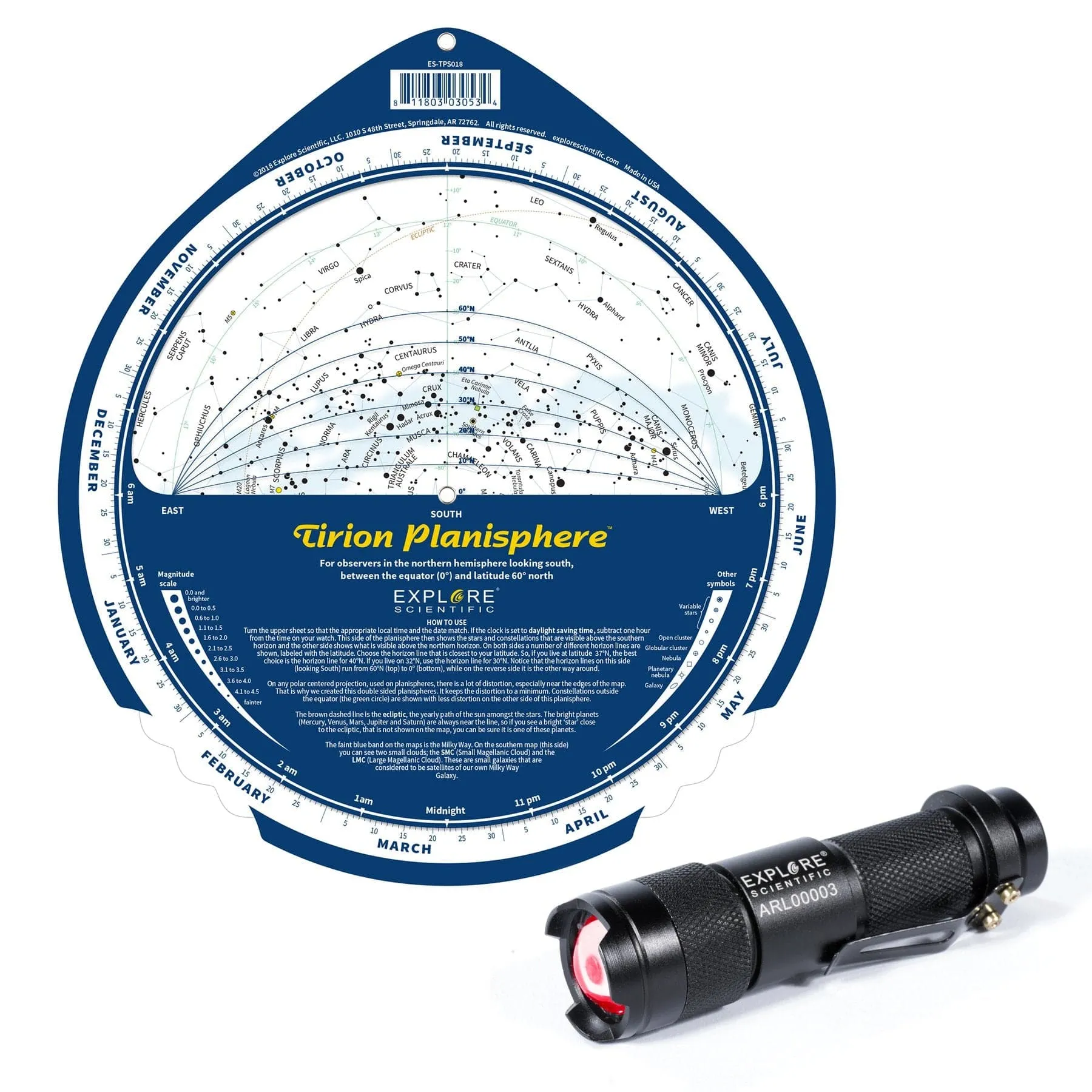 BUNDLE: Explore Scientific Tirion Double-Sided Multi-Latitude Planisphere with Astro R-Lite - ES-TPS018-ARL