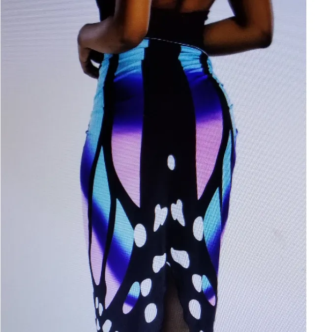 Butterfly Print Backless Wrap Around Party Dress