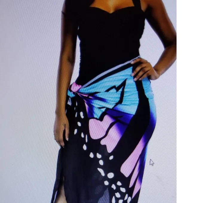 Butterfly Print Backless Wrap Around Party Dress