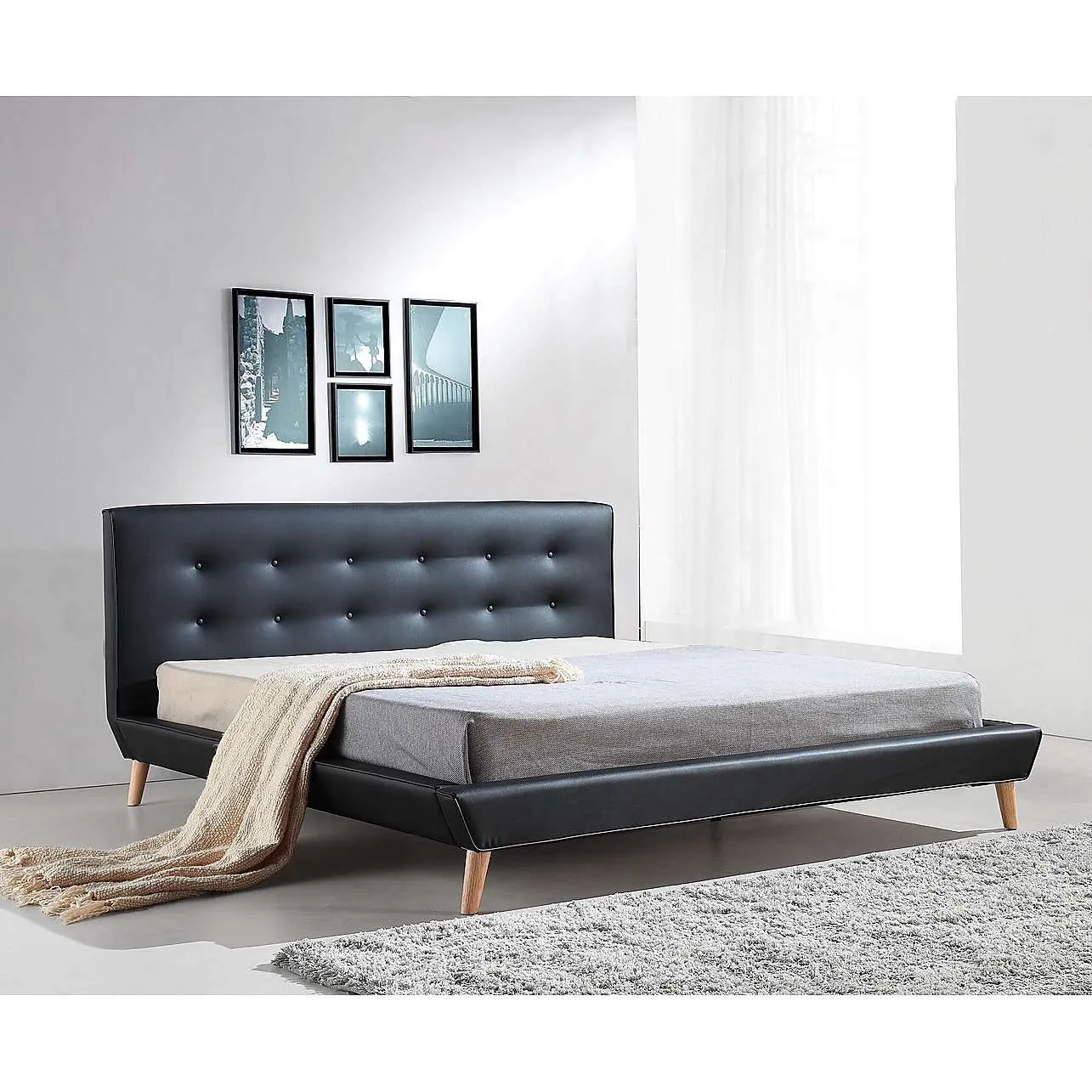 Button Tuft PU Leather Fabric Luxury Bed Frame - 2 Colours