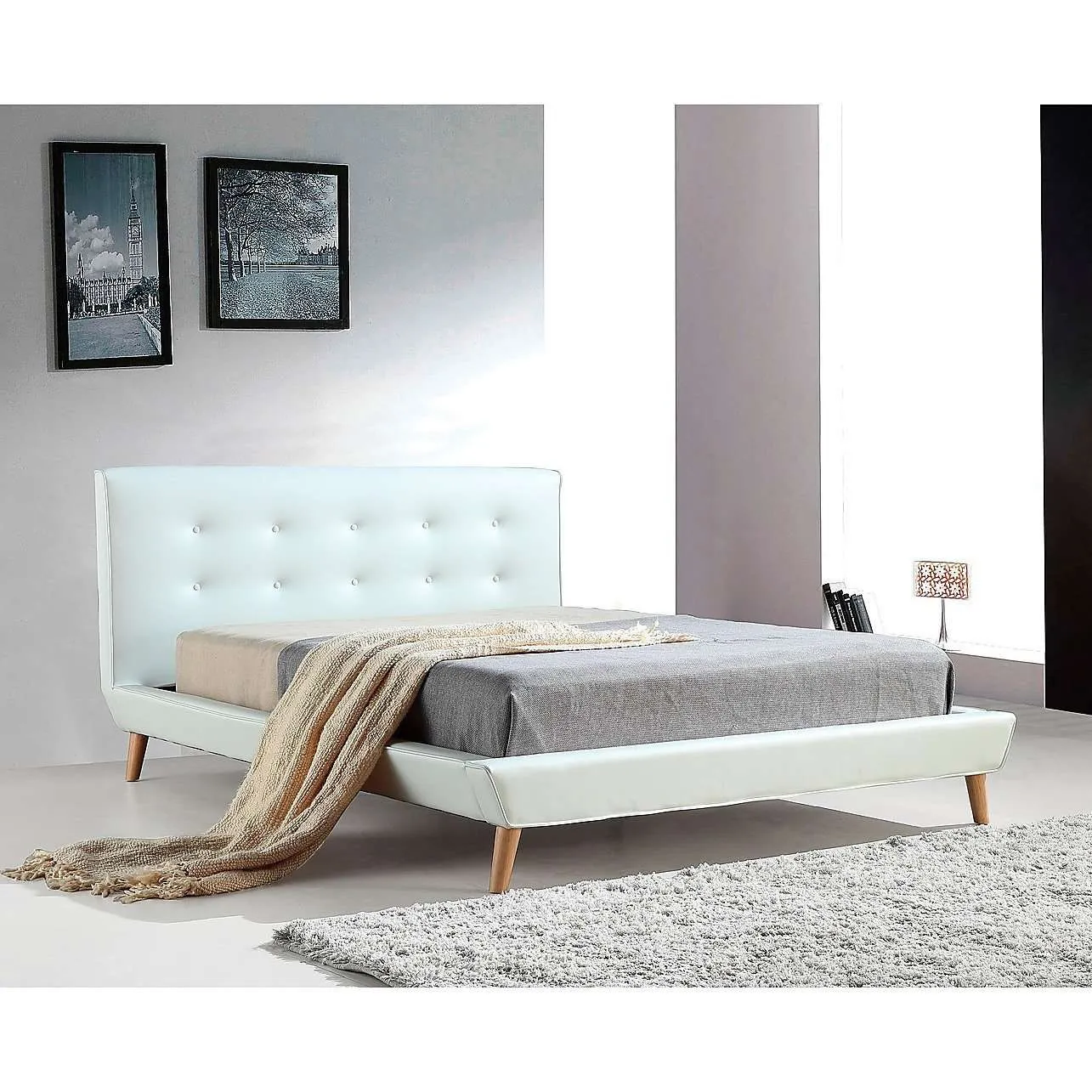 Button Tuft PU Leather Fabric Luxury Bed Frame - 2 Colours
