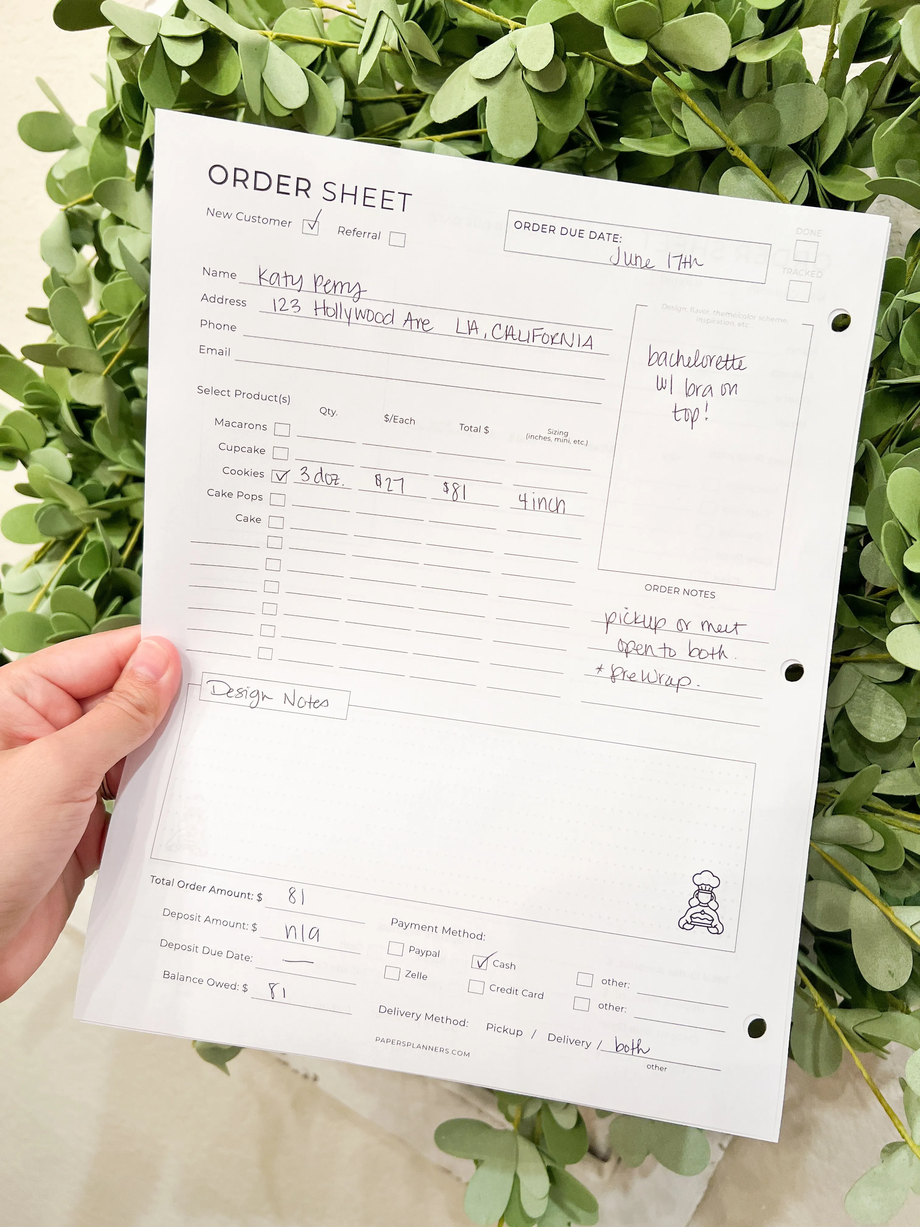Cake / Cookie Order Sheet