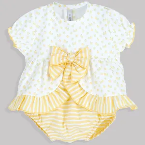 Calamaro Baby Girls Lemon Yellow Two-Piece Outfit – Easter & Spring Summer Set
