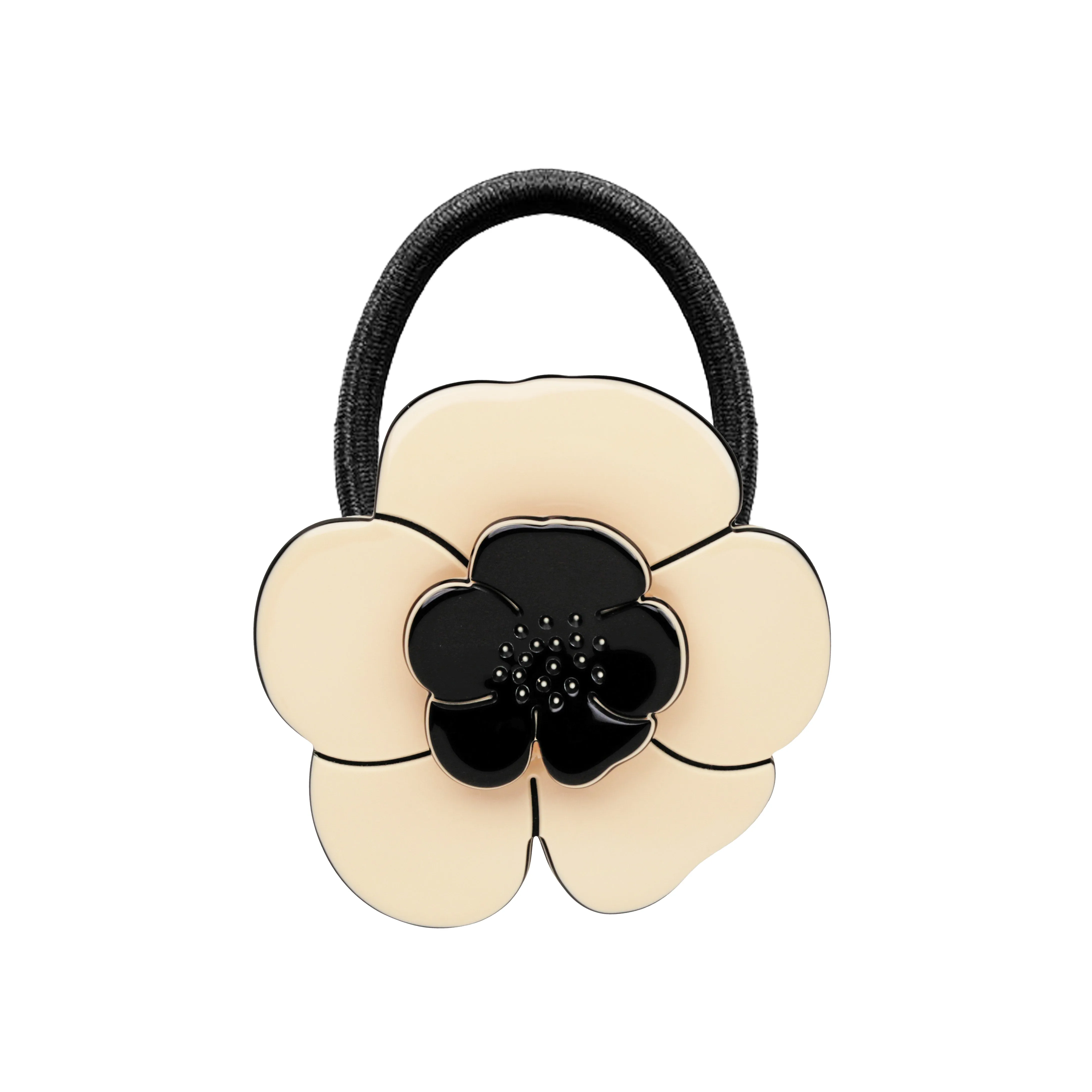 Camellia Ivory Black Hair Tie