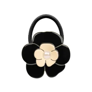 Camellia Pearl Black Ivory Hair Tie