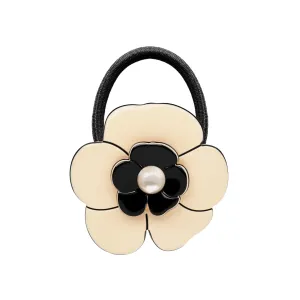Camellia Pearl Ivory Black Hair Tie