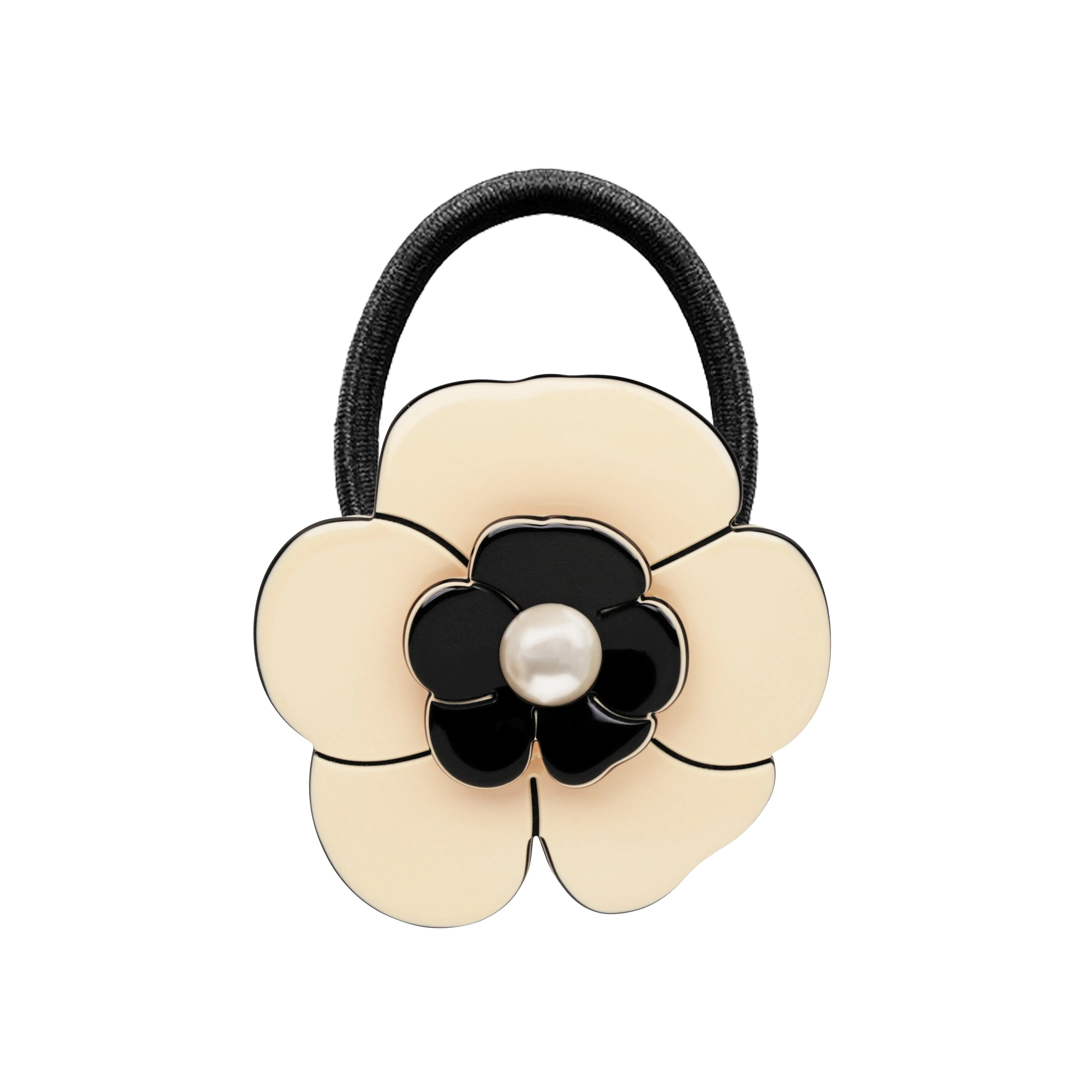 Camellia Pearl Ivory Black Hair Tie