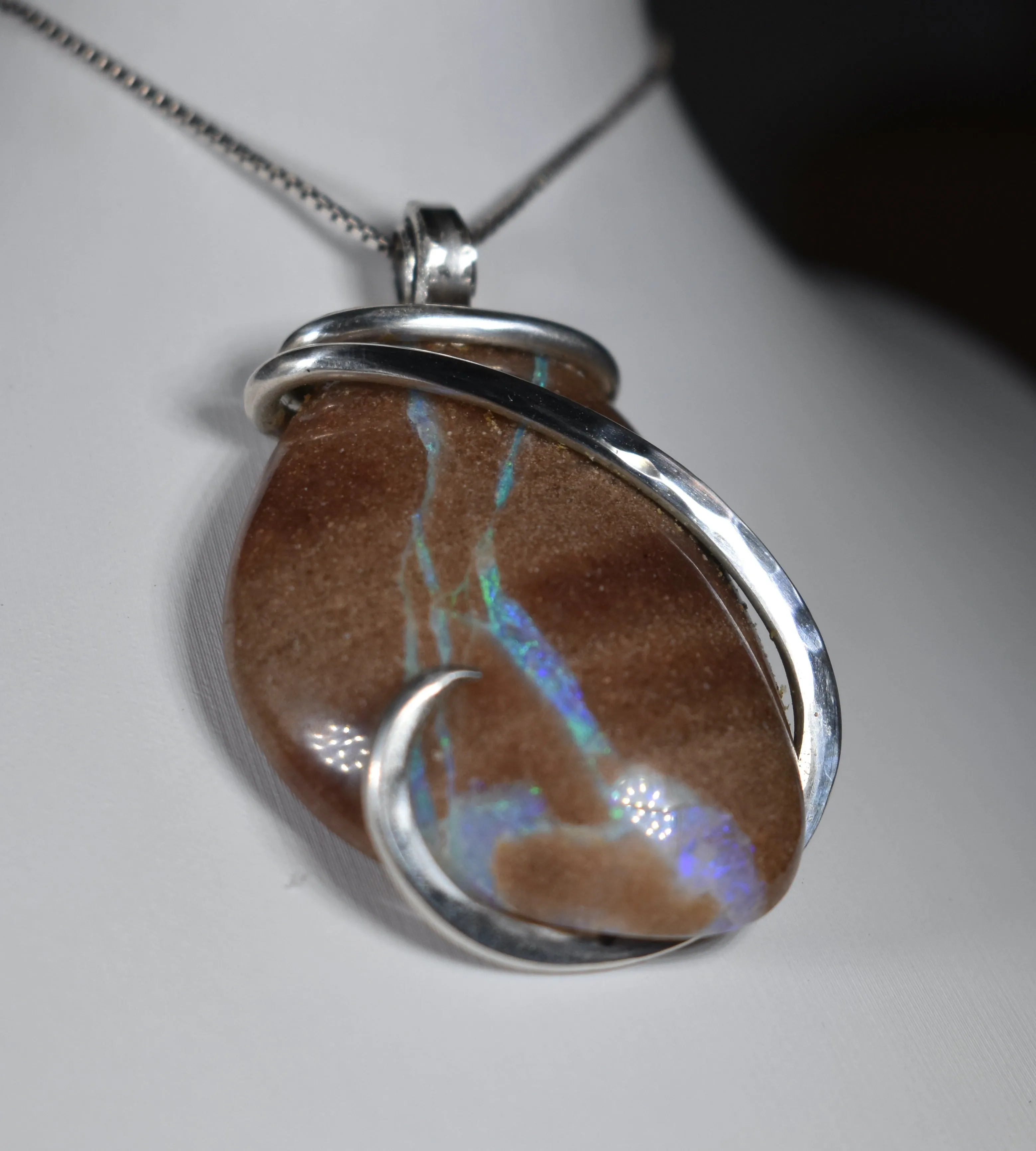 Cantera Fire Opal Handmade Stone Pendant Wrapped in Silver