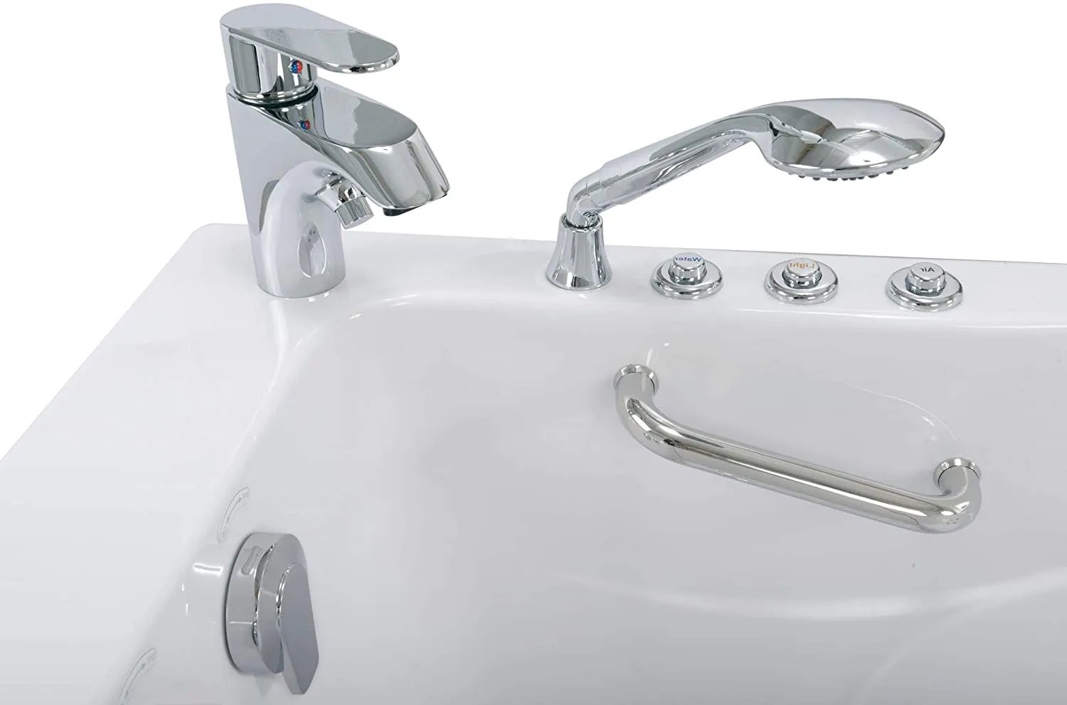 Capri Acrylic Hydro Microbubble Massage Walk-In Tub, Outward Swing Door, Fast Fill Faucet, Left 2" Dual Drain