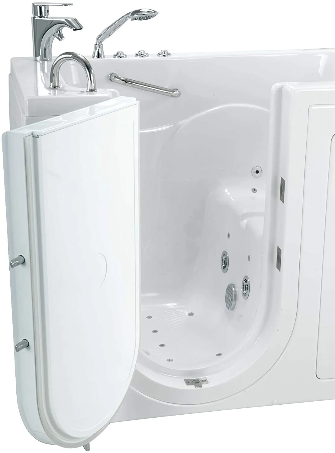 Capri Acrylic Hydro Microbubble Massage Walk-In Tub, Outward Swing Door, Fast Fill Faucet, Left 2" Dual Drain