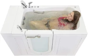 Capri Acrylic Hydro Microbubble Massage Walk-In Tub, Outward Swing Door, Fast Fill Faucet, Left 2" Dual Drain