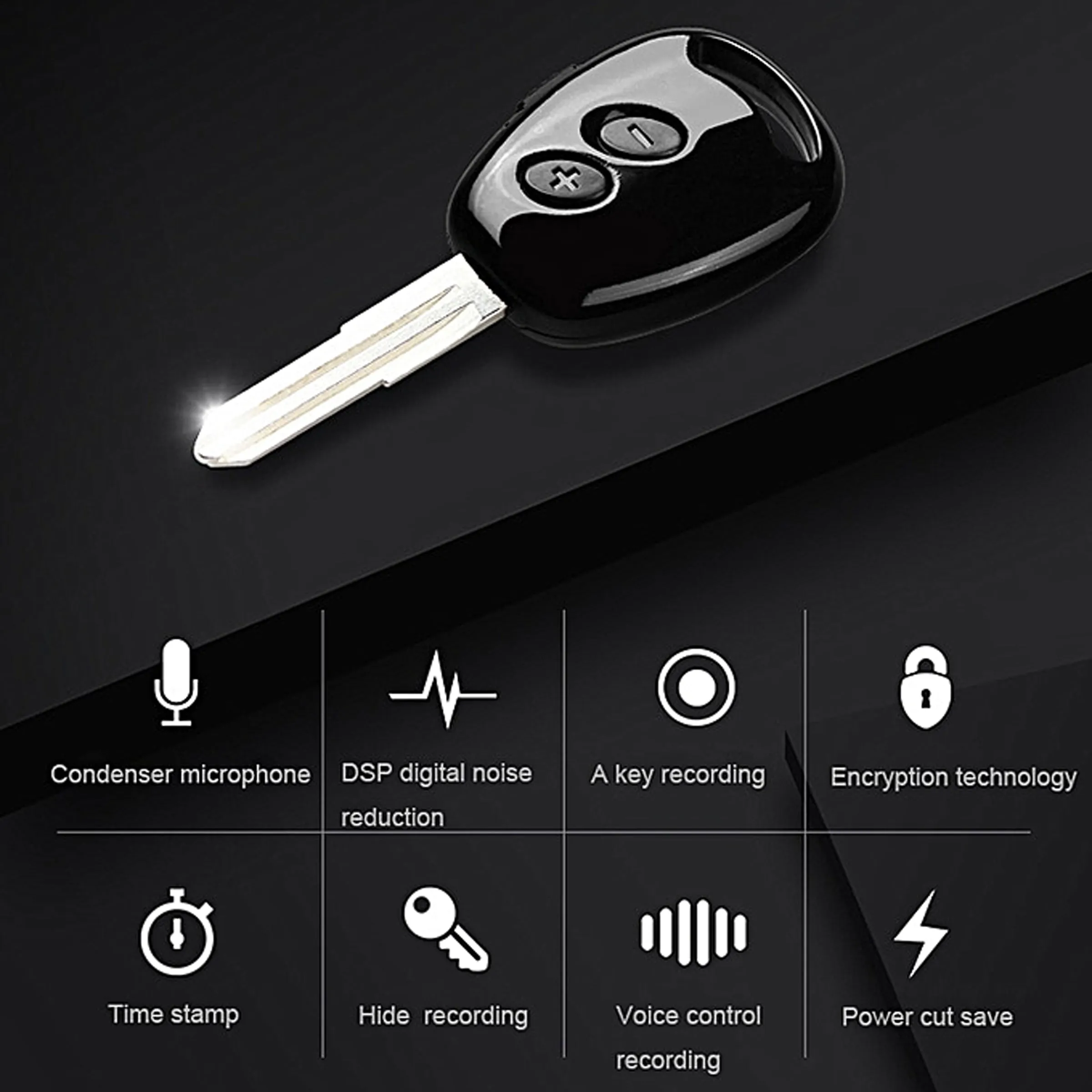 Car Key Digital Voice Recorder 38 Hour Sound Recording 192kbps .wav Format