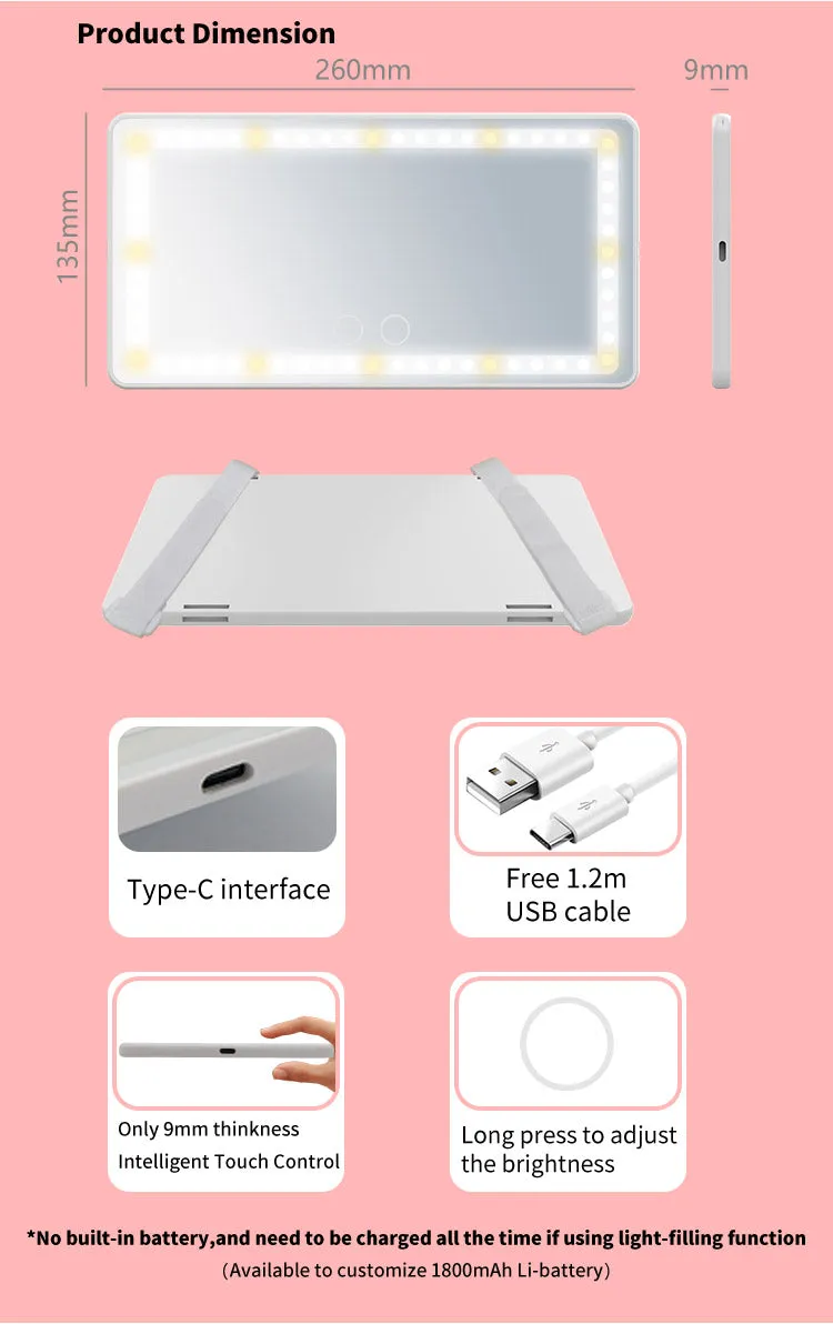 Car Makeup Mirror 3 colors light hanging in car Makeup mirror with led lights rechargeable 24pcs