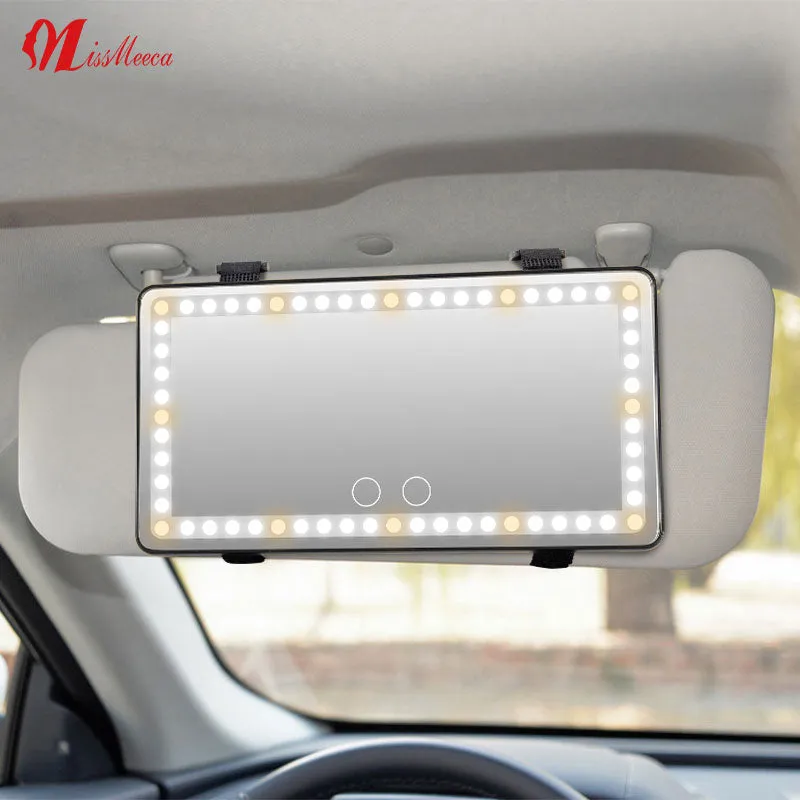 Car Makeup Mirror 3 colors light hanging in car Makeup mirror with led lights rechargeable 24pcs