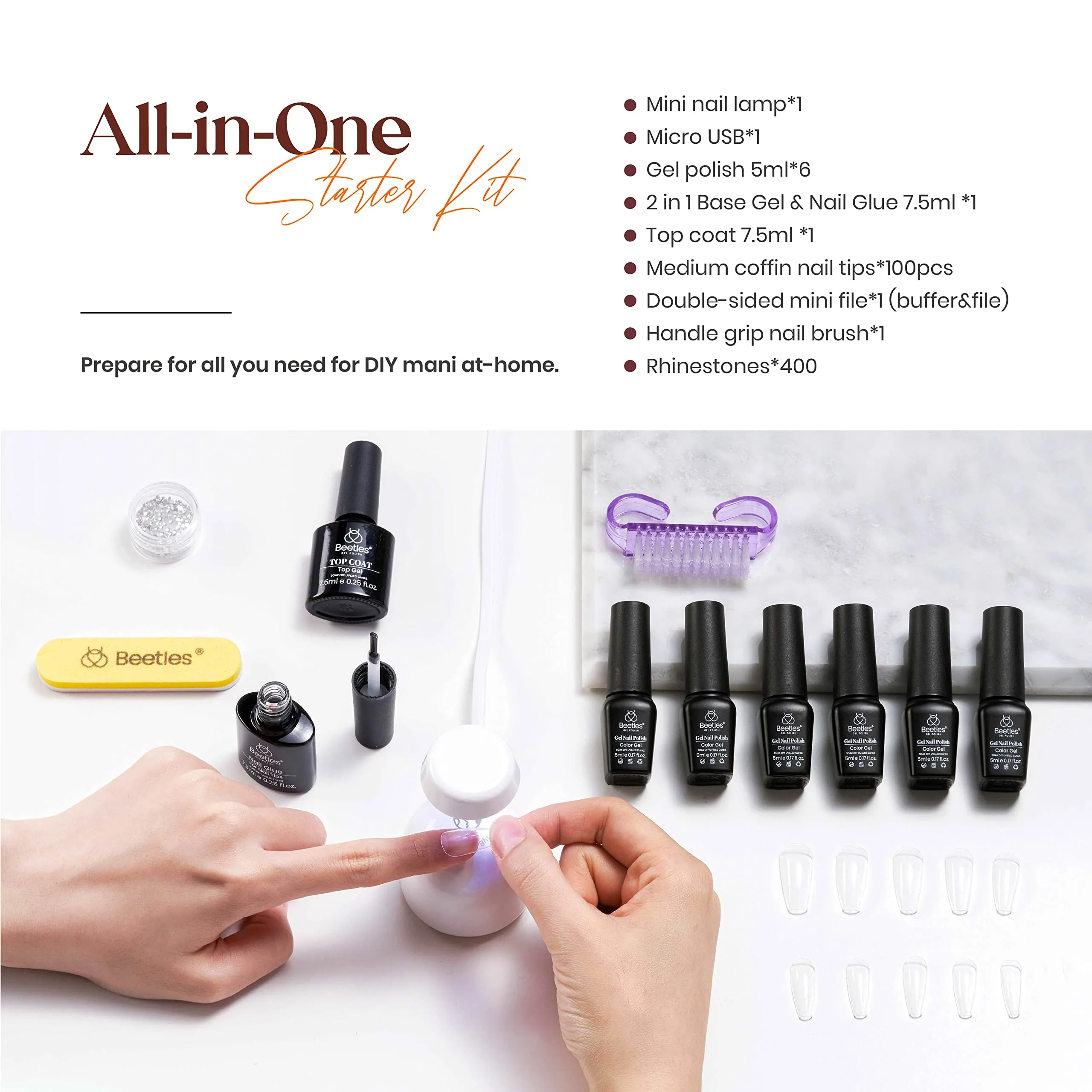 Caramel Macchiato Portable Starter Kit: Nail Art Gels, False Nails, Tools & Accessories