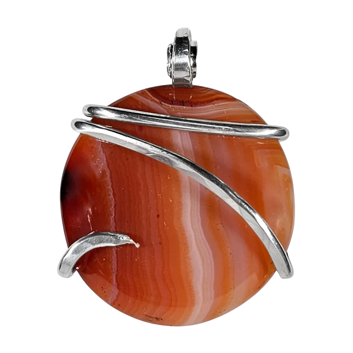 Carnelian Agate Handmade Stone Pendant Wrapped in Silver