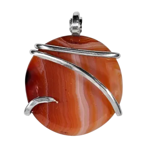 Carnelian Agate Handmade Stone Pendant Wrapped in Silver