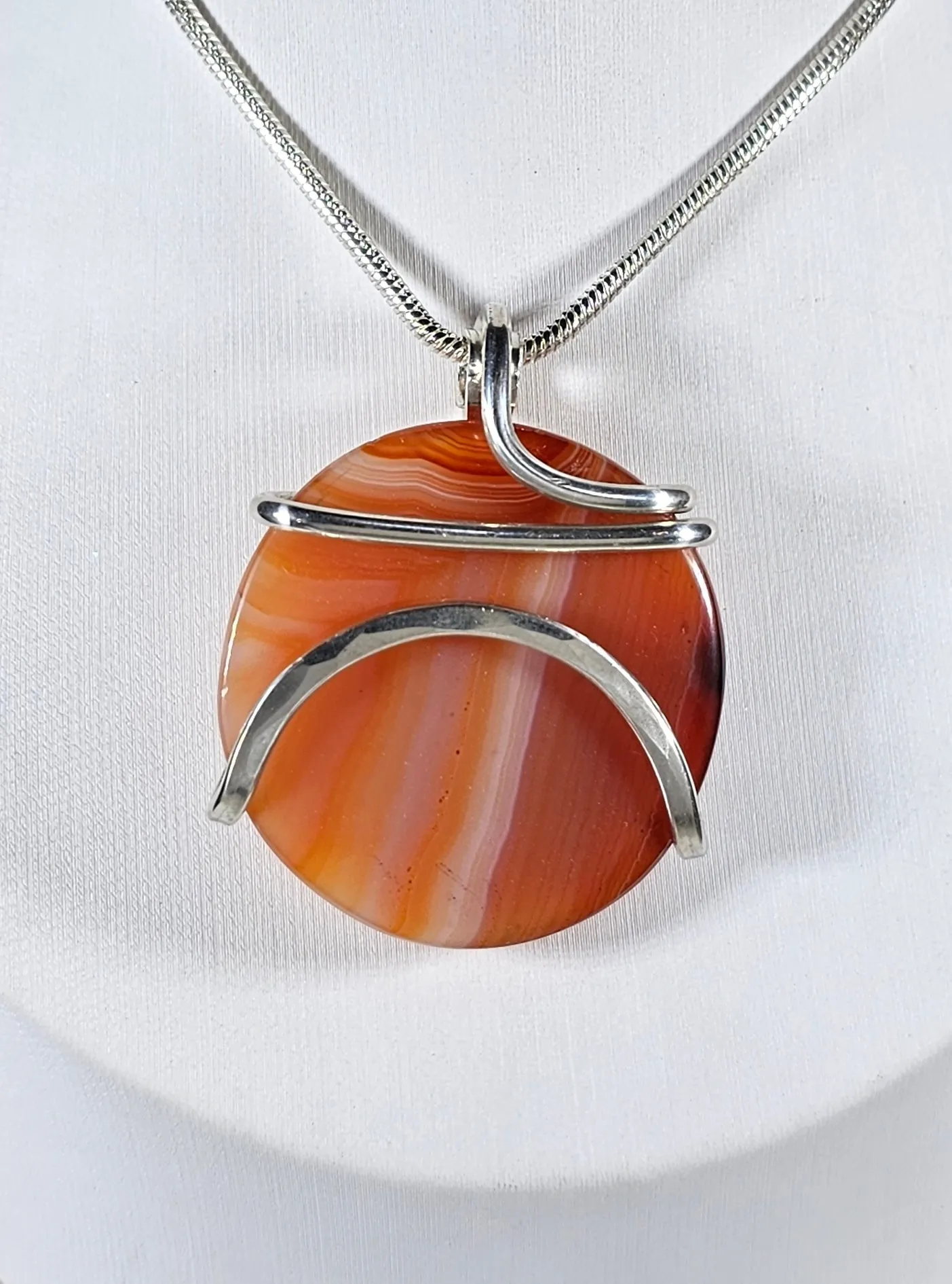 Carnelian Agate Handmade Stone Pendant Wrapped in Silver