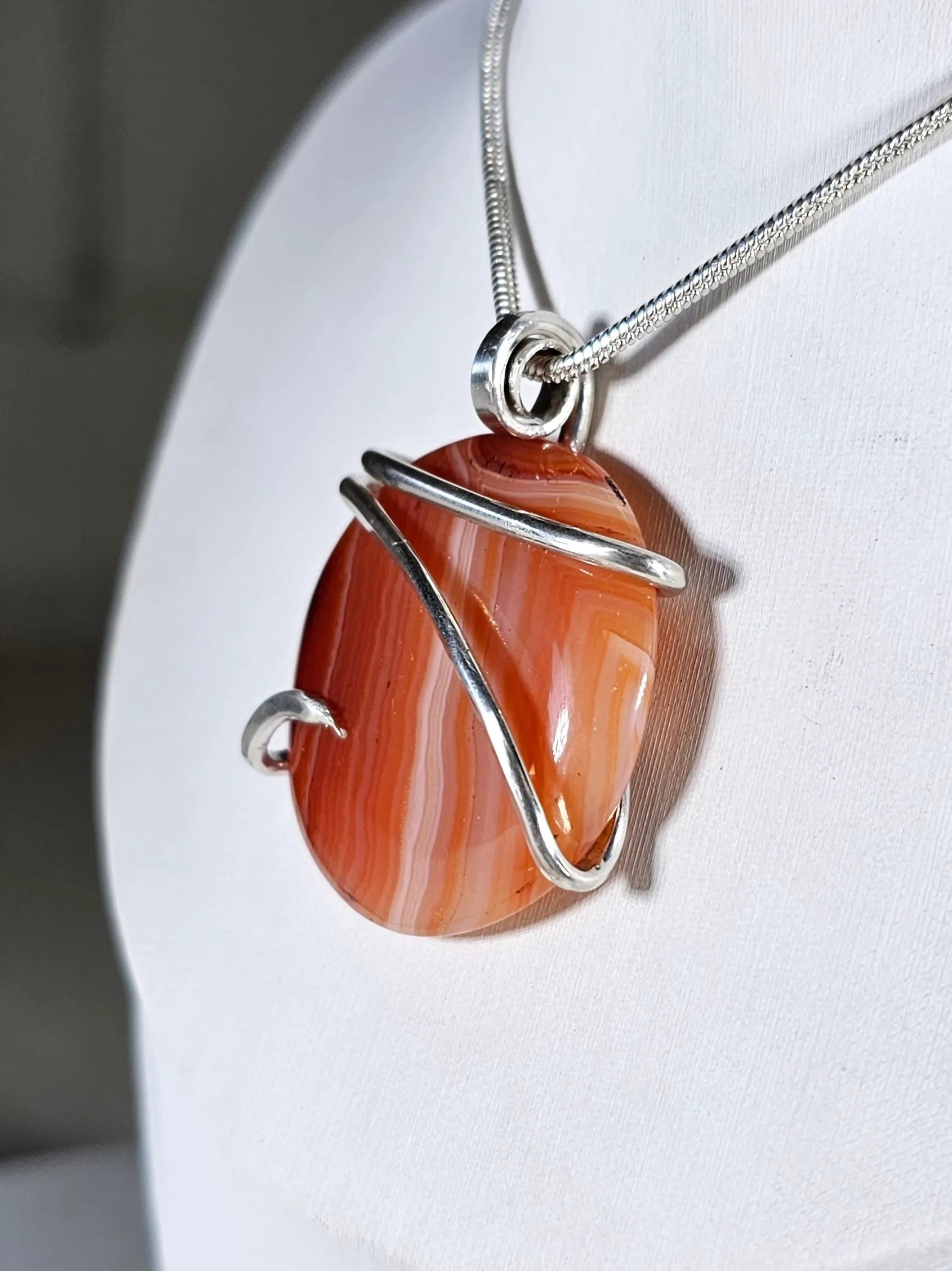 Carnelian Agate Handmade Stone Pendant Wrapped in Silver